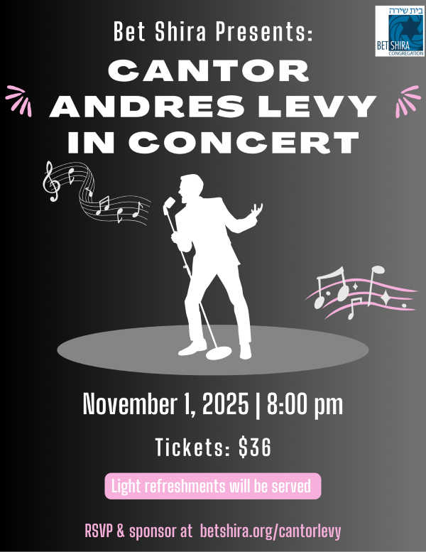 Flyer for Cantor Andres Levy Concert